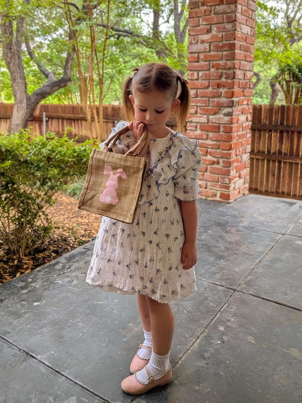 Hadas | White Floral Ruffle Baby Dress with Blue Trim - Picture 3 of 4